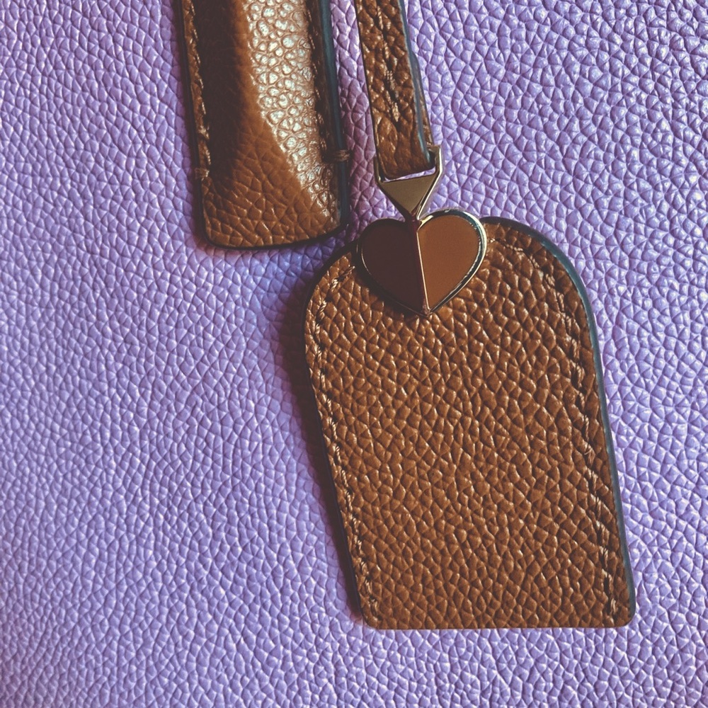 Kate Spade Large Pebbled Leather Lavender and Cream Tote Bag with Brown Handles - Picture 14 of 16
